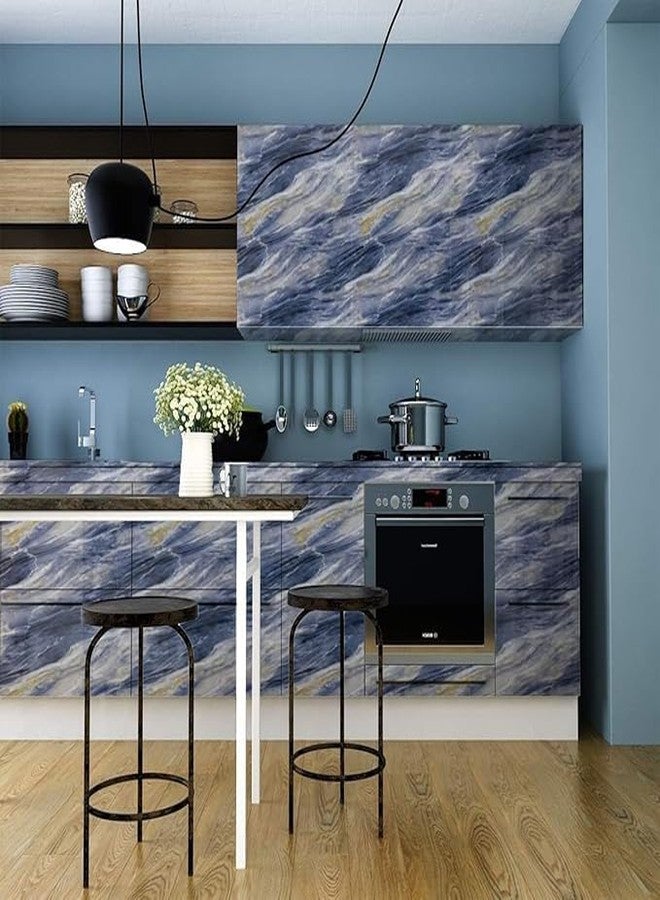 FLETIX Premium Wall Stickers DIY Vinyl Marble Peel and Stick Waterproof Wallpaper for Home-Office-Bedroom Kitchen Countertop Wooden Furniture Oil Proof Kitchen Stickers (10, Blue Sand(60X200cm)) - Image 5